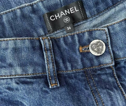 Chanel 19P Sand By The Sea Wide Leg Blue Jeans FR 36
