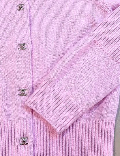 Chanel 24b pink cashmere knit cardigan