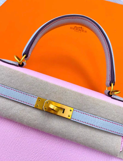 Hermes Kelly 25 Sellier Rose sakura/Pearl grey Chevre myzore goatskin Matt gold hardware