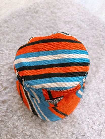 PRADA triangular metal logo colorful bucket hat