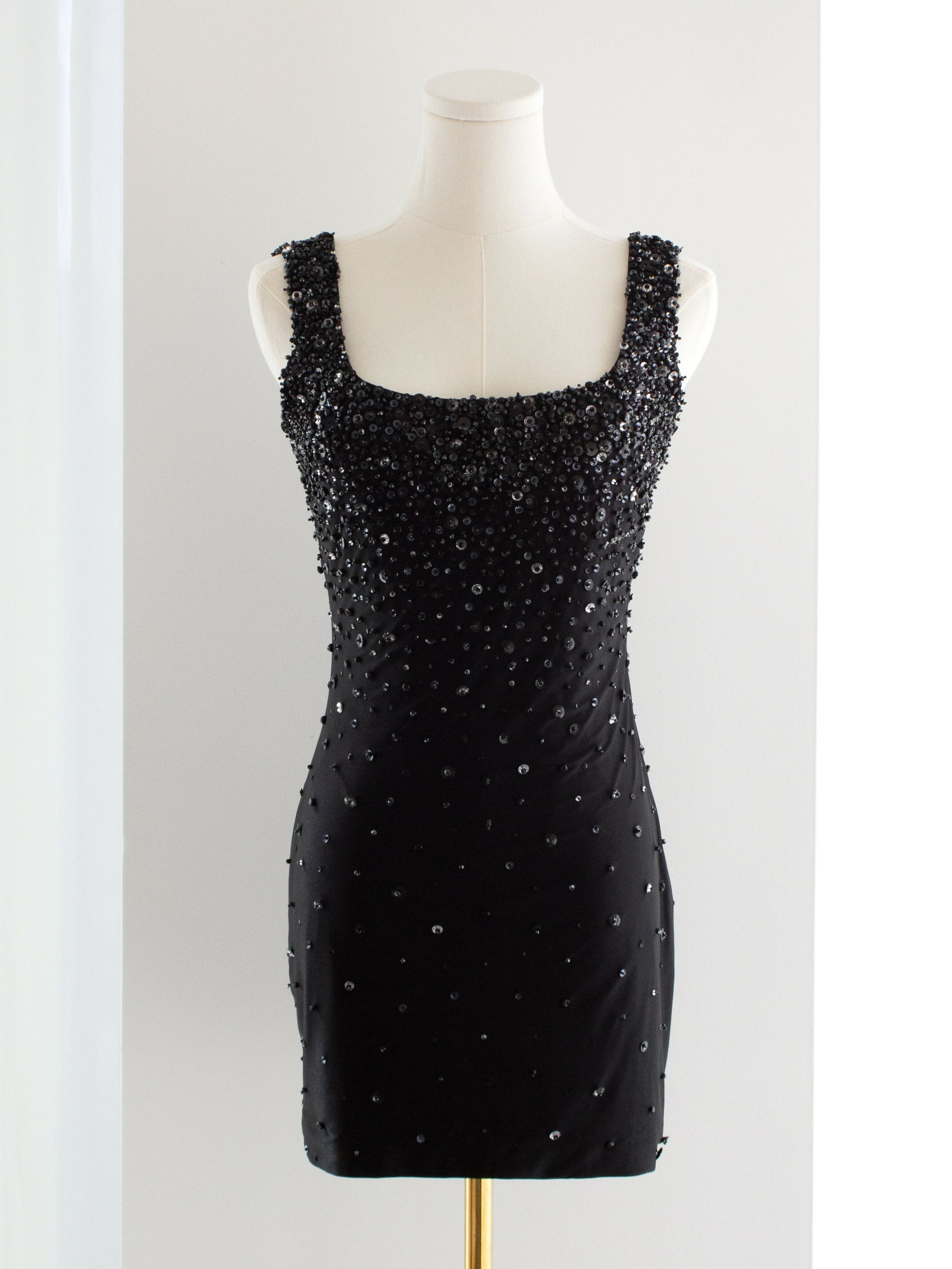 Rare Gianni Versace Couture S/S 1996 Black Embellished Mini Micro Dres –