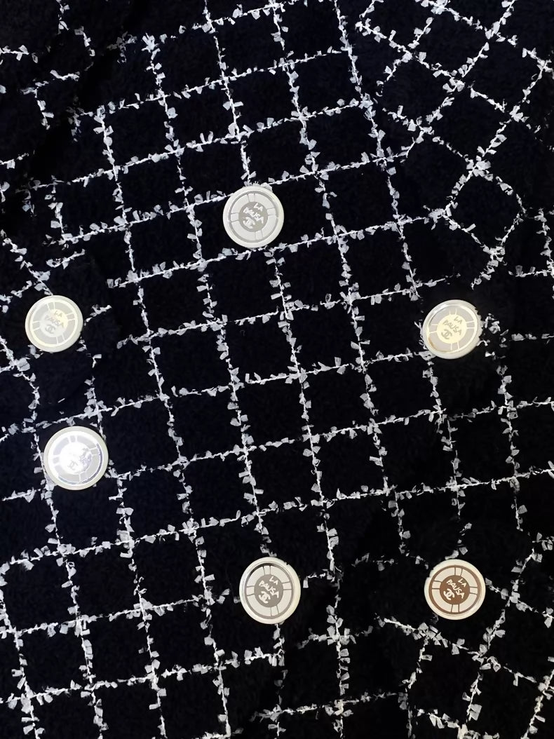 Chanel 19C black and white tweed coat with belt