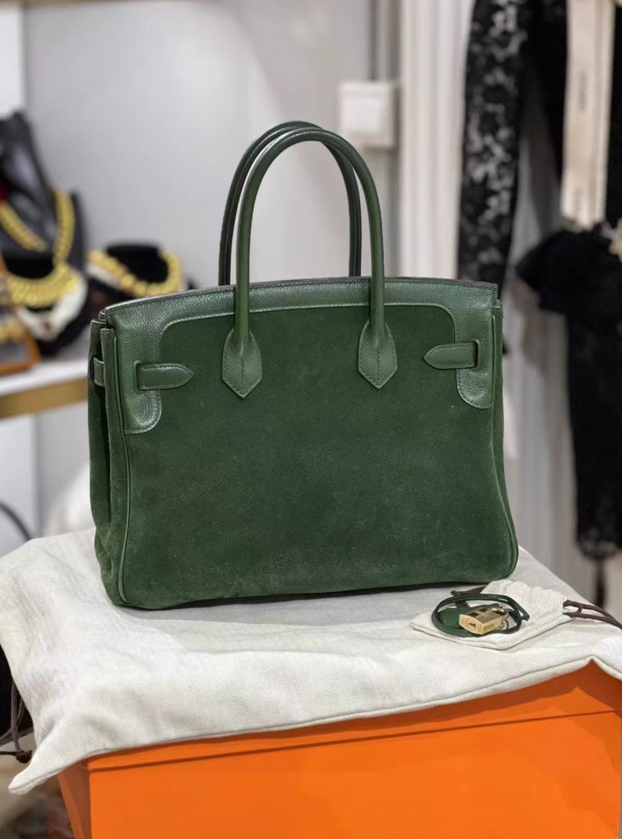 Hermes birkin30 green suede,