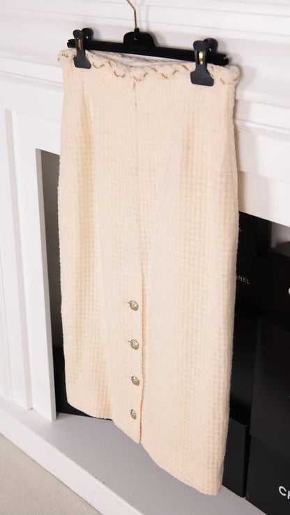 Chanel 07A Beige Tweed Jacket and Skirt Set
