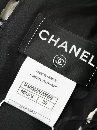 Chanel 2011 black and white tweed & feathers dress