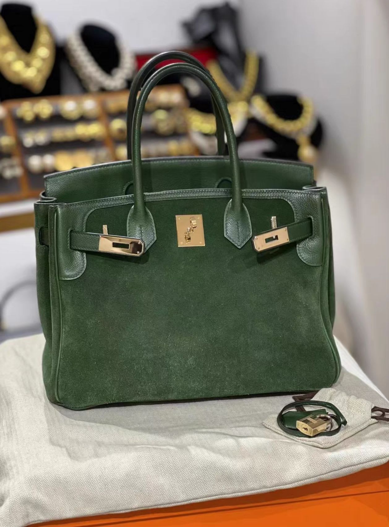 Hermes birkin30 green suede,