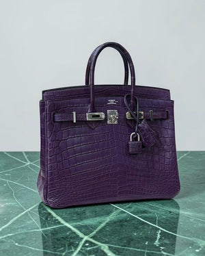 Hermès Birkin 25 amethyst matte crocodile with palladium hardware