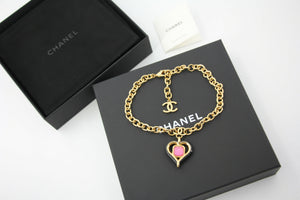 Chanel B23C Metal Black and Pink Heart-Shaped Pendant Gold Chain Necklace