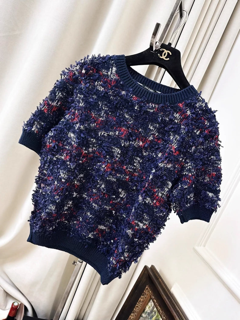 Chanel 16s blue woven top