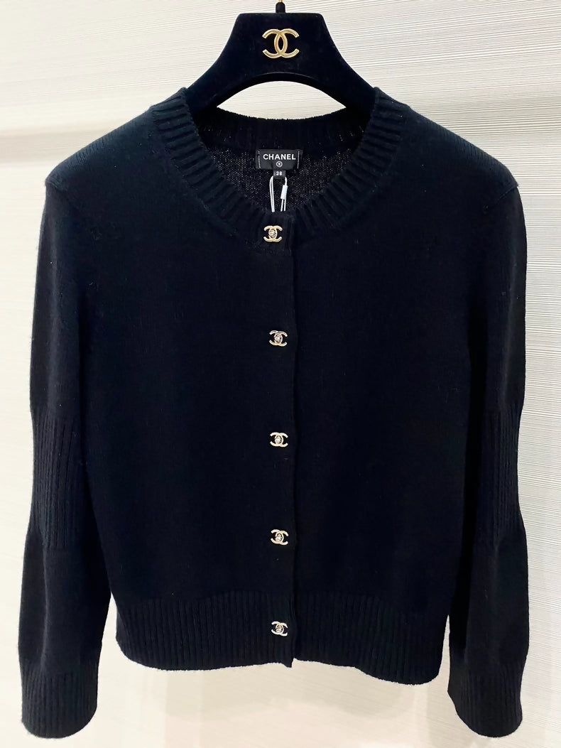 Chanel 24B black cashmere Turnlock buttons cardigan