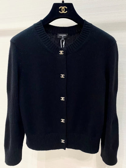 Chanel 24B black cashmere Turnlock buttons cardigan