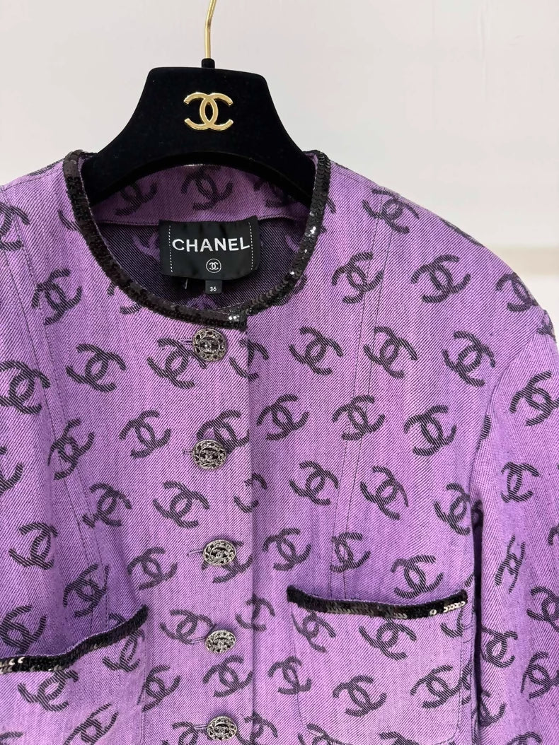 Chanel 22S purple CC logo denim jacket