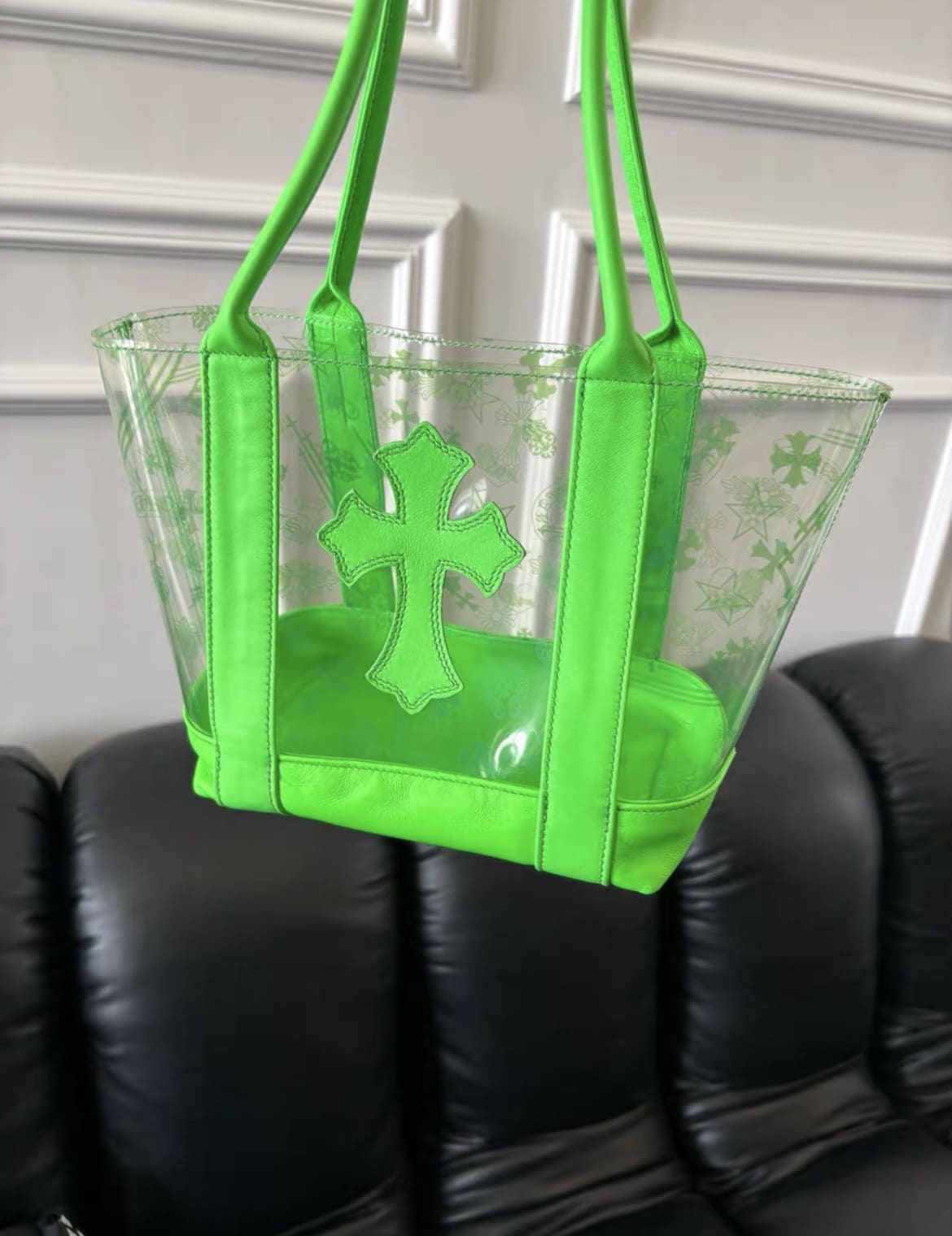 Chrome Hearts Chrome Hearts Green PVC Leather Cross Tote Bag - medium large Tote Bag - Used fashion item from Wararni