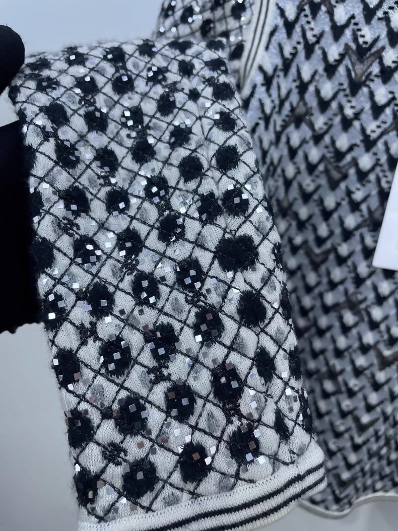 Chanel 21A Black Silver Sequin Knit Top