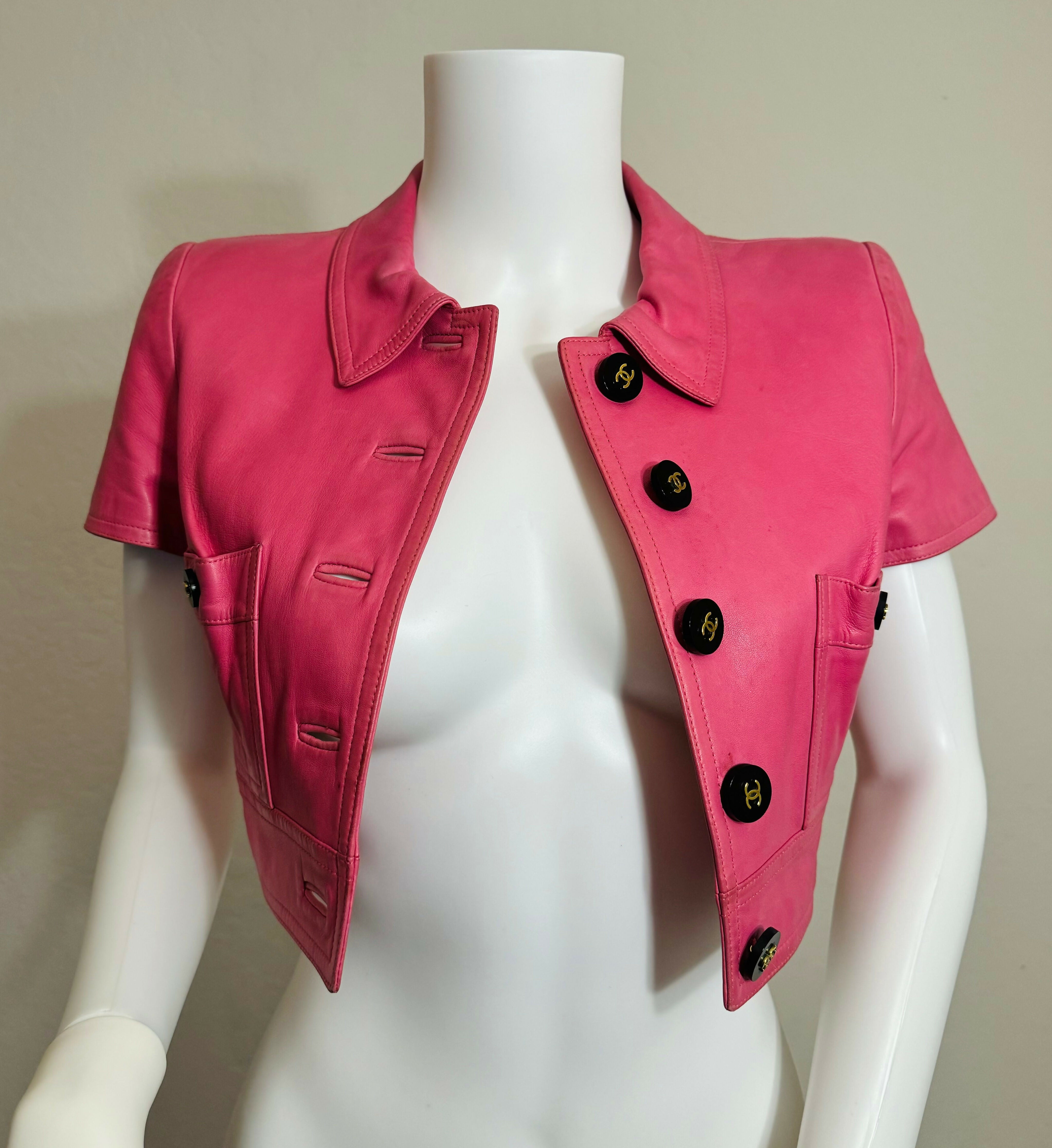Chanel Vintage 1995 Barbie Pink Leather Cropped Jacket – Wararni.com