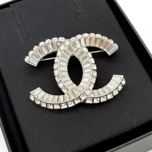 Chanel full-diamond double-C silver brooch