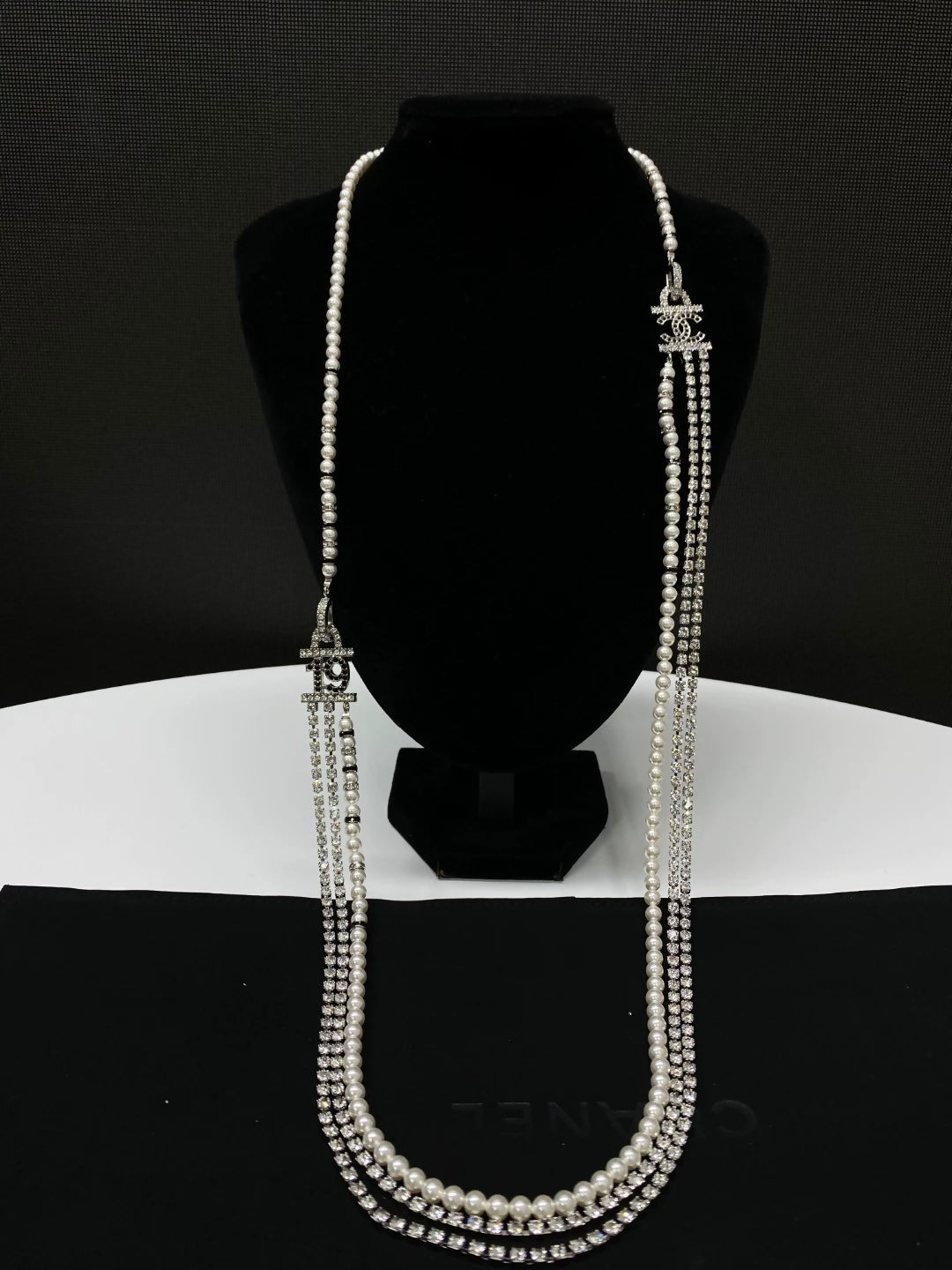 Chanel 22B pearl full diamond multi-layered pendant waist chain necklace