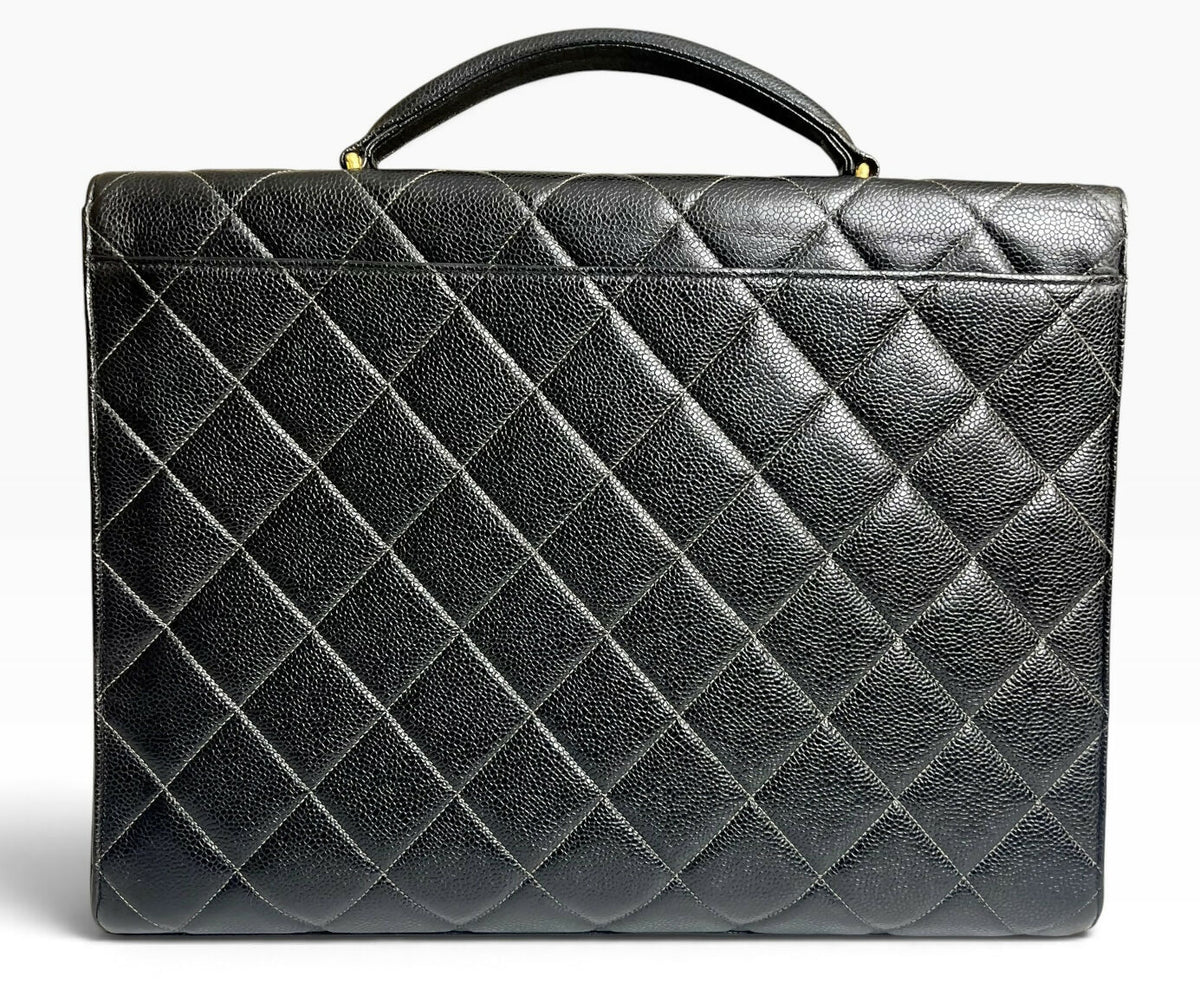 Chanel XL Jumbo Black Caviar Quilted Classic Briefcase Bag 24K Gold hardware