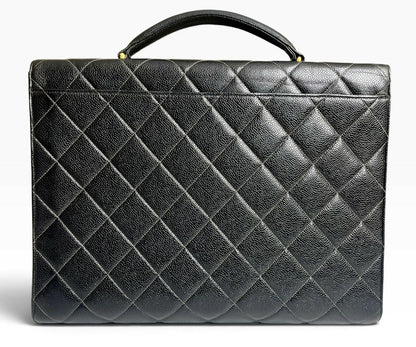 Chanel XL Jumbo Black Caviar Quilted Classic Briefcase Bag 24K Gold hardware
