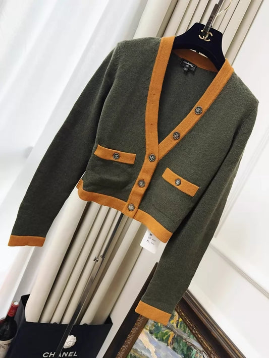 Chanel 21K yellow-green cashmere cardigan