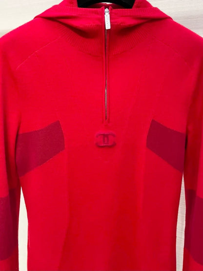 Chanel 24N Ski Red wool hooded knit