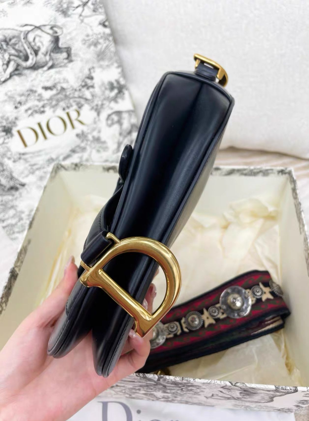 Dior saddle bag black gold