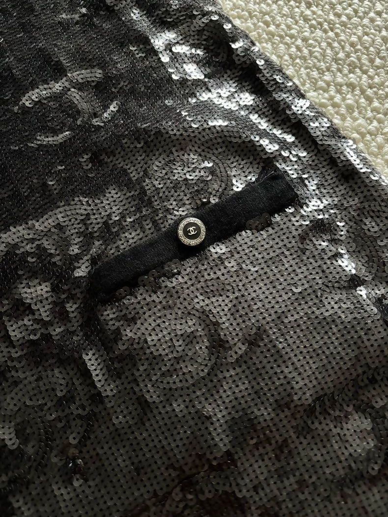 Chanel 22S Black All-over Logo Sequin Dress