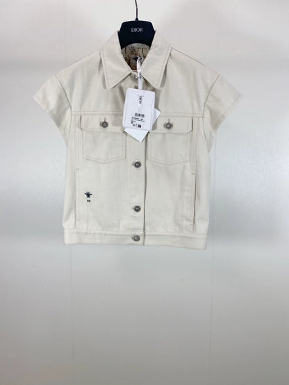 Dior Beige Distressed Denim Vest with All-over Print Lining