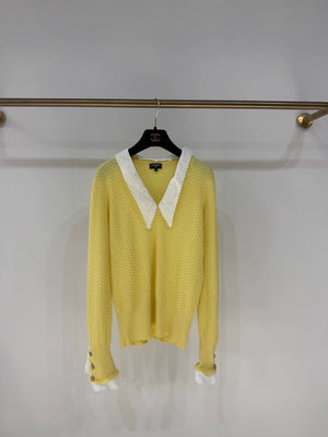 Chanel 24A Lemon Yellow Cashmere Knit Sweater