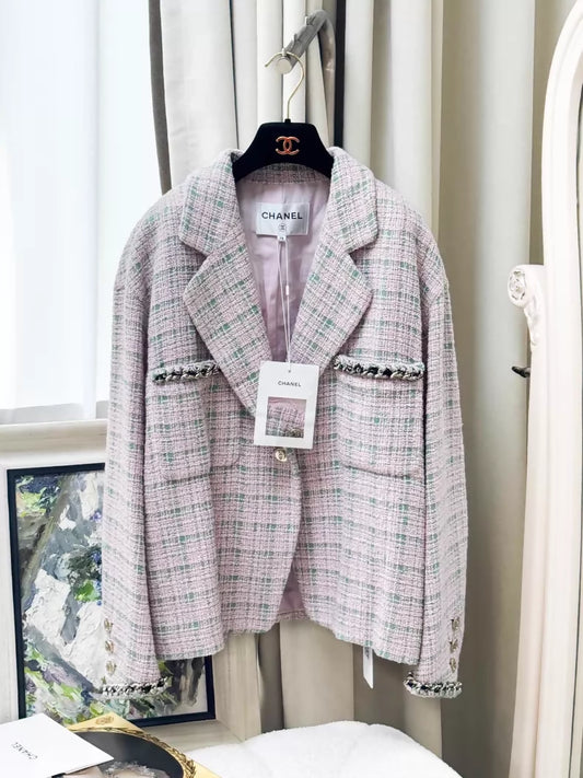 Chanel 21S pink and green tweed jacket