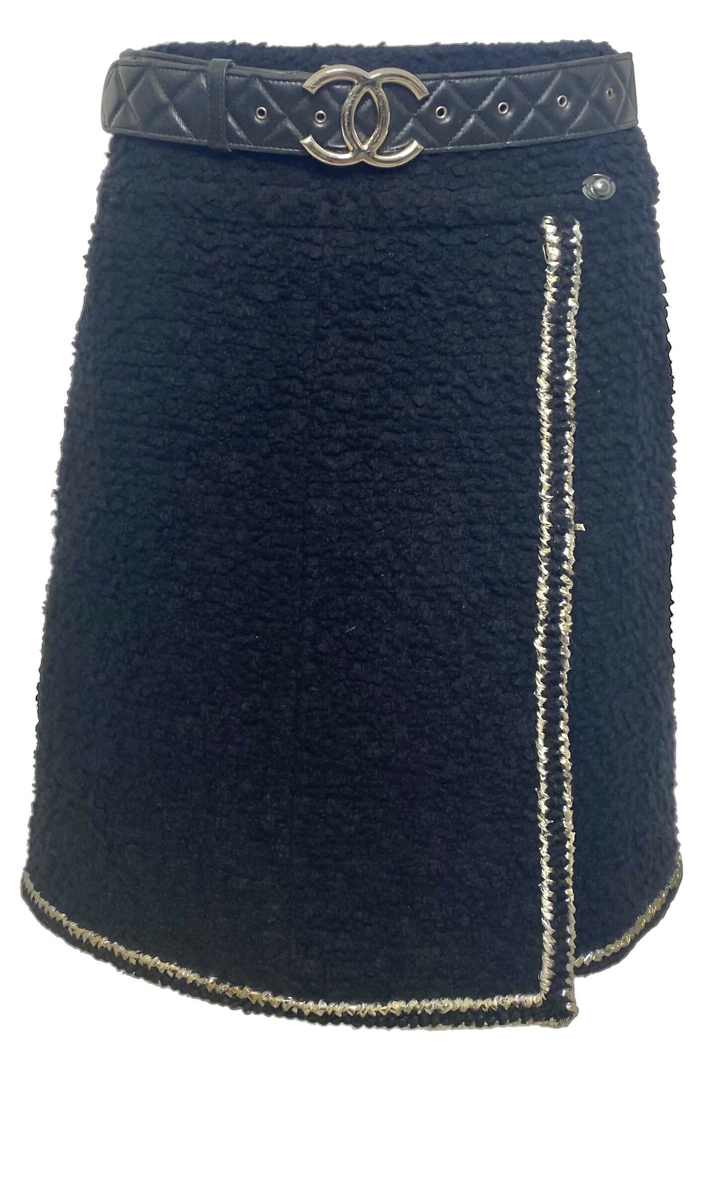 Chanel 14A Black Quilted Lambskin Silver CC Logo Belt 80/32