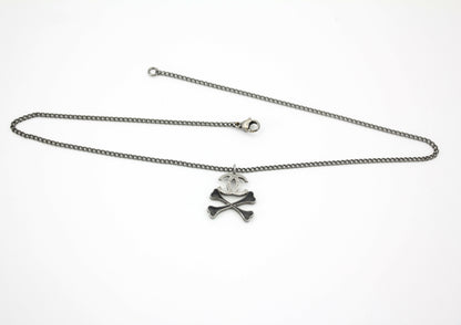 Chanel Vintage 03A Enamel Black Skull Grey CC Necklace