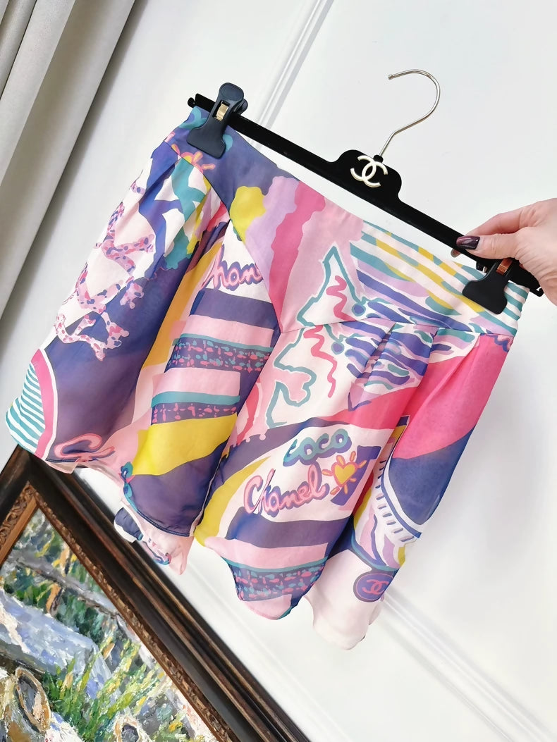Chanel 24c graffiti colourful silk shorts