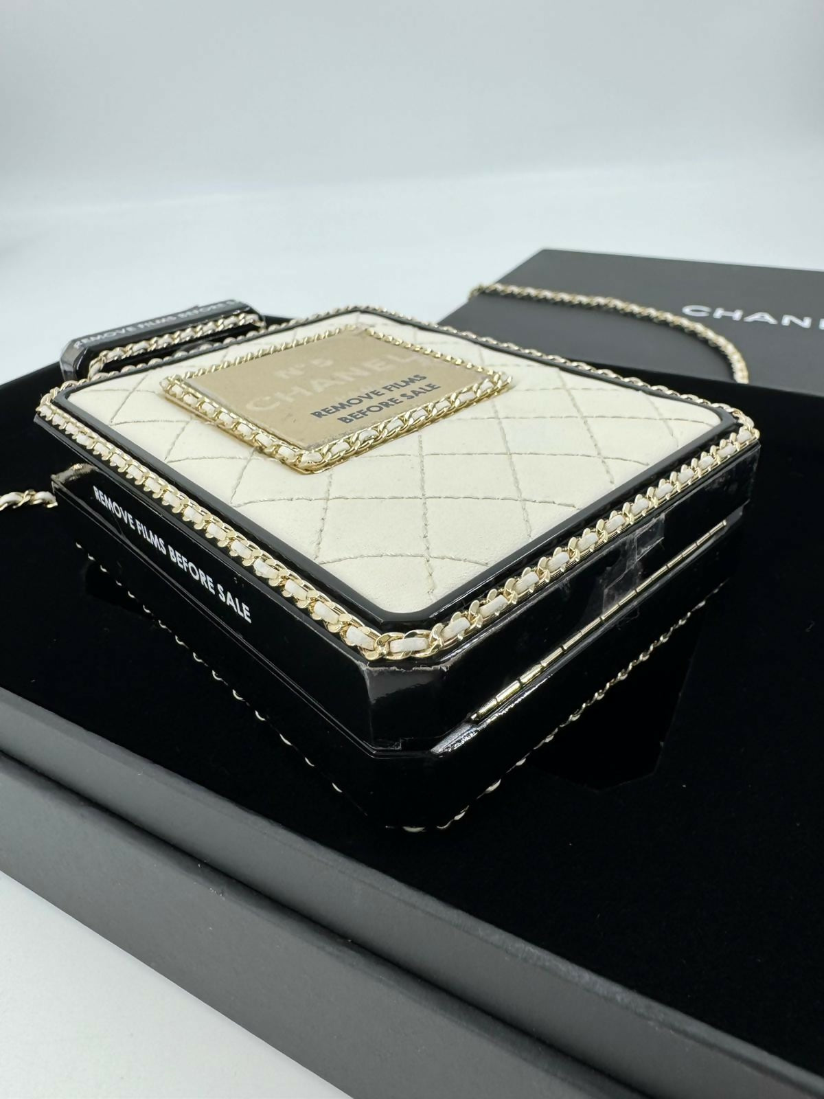 Chanel 22S Plexiglass Black Quilted Leather and White Perspex Perfume Bottle Minaudière Mini Flap Bag