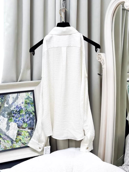 Chanel 26C off-white silk jacquard off-shoulder shirt