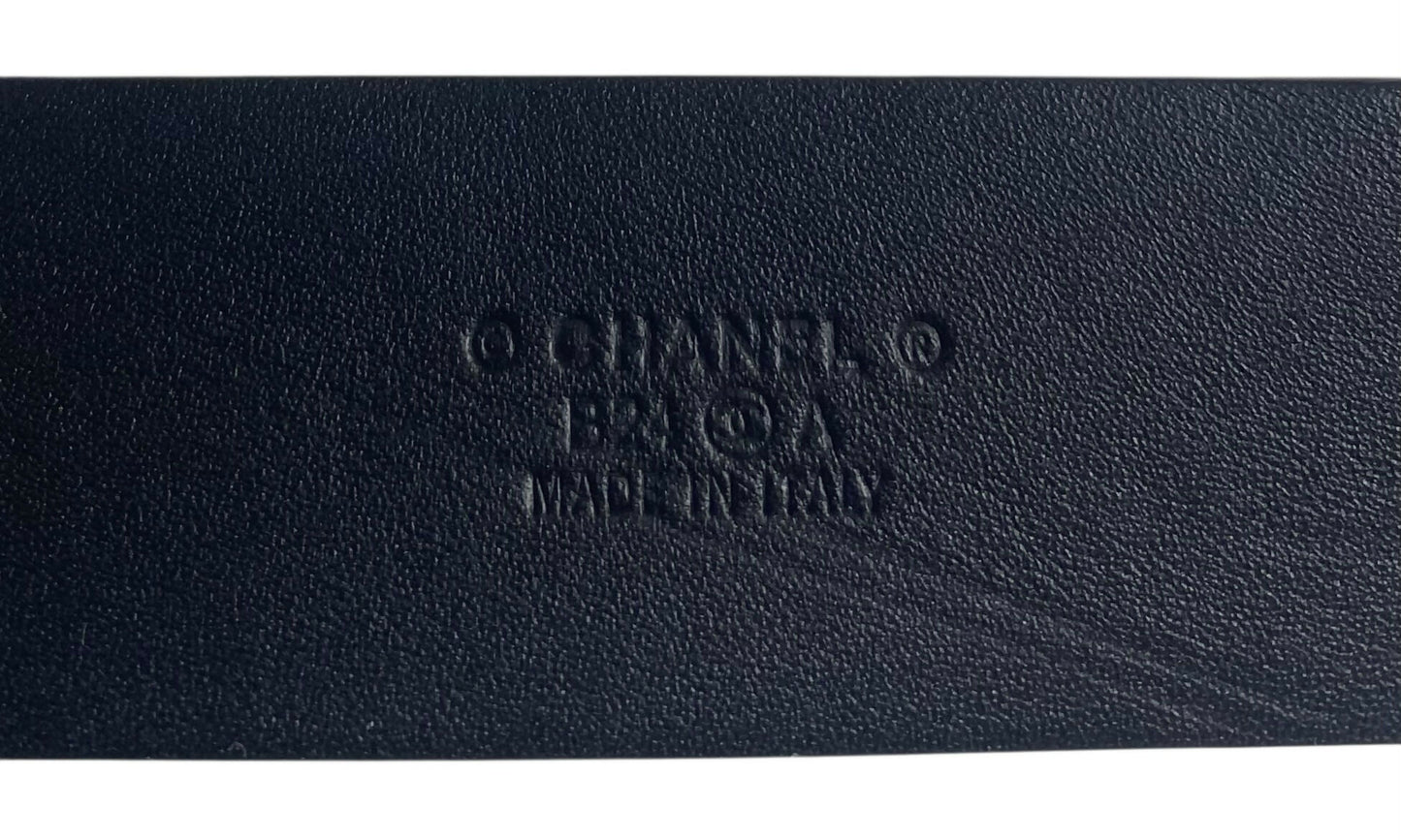 Chanel 24A Black White CC Enamel Lambskin Leather Belt Size 80/32