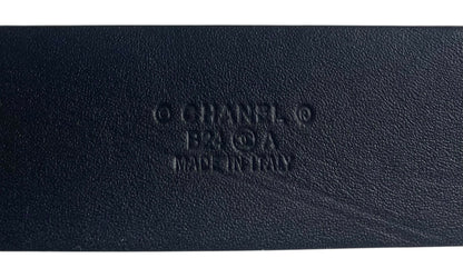 Chanel 24A Black White CC Enamel Lambskin Leather Belt Size 80/32