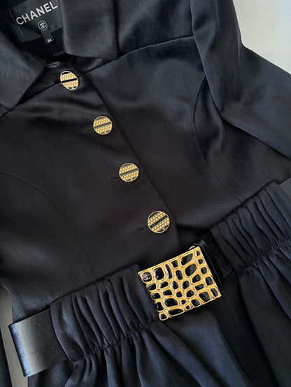 Chanel 19A Black and Gold Belt Silk Jacket