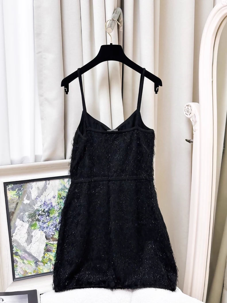 Chanel 21S black tassel and feather dress