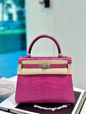 Hermes Kelly 25 J5 rose Scheherazade matte Crocodile palladium hardware