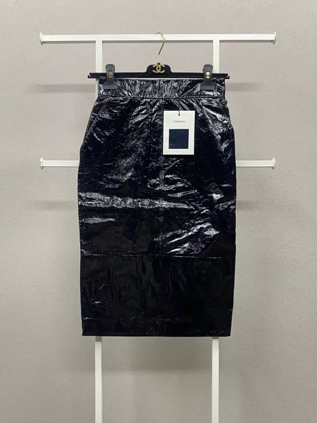 Chanel 16A patent leather black skirt