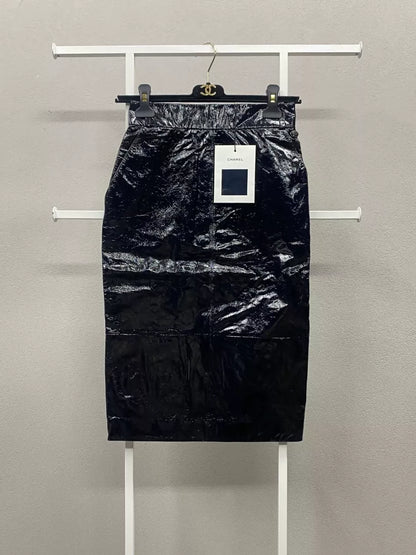 Chanel 16A patent leather black skirt