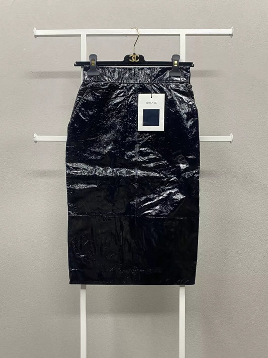Chanel 16A patent leather black skirt