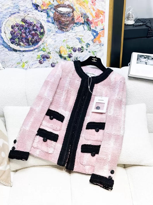 Chanel 22C pink black tweed jacket