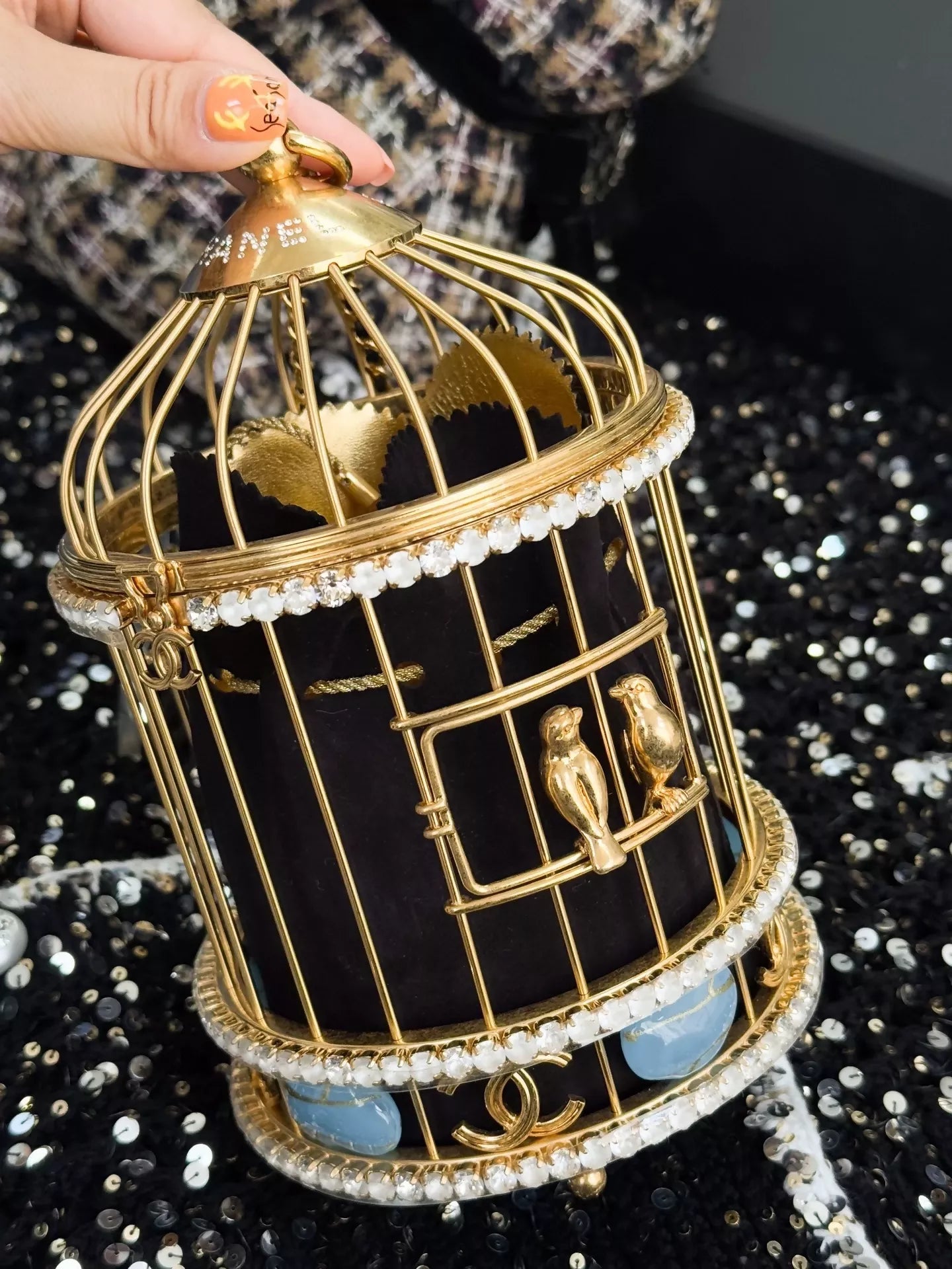 Chanel 20A Métiers d'Art gold rhinestone birdcage bag
