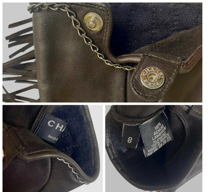 Rare Chanel 14A Paris Dallas Dark Brown Multicolor Gloves Size 8