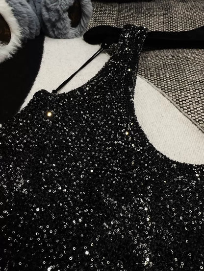Chanel 24C Black and Silver Glittering Star Sequin Dress