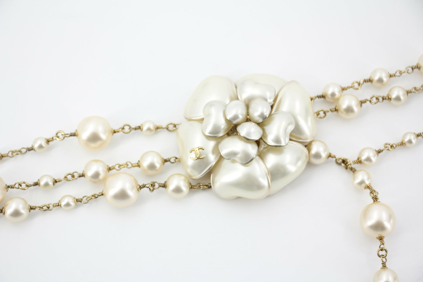 Chanel Vintage 02A Imitation Pearl Camellia Layered Necklace