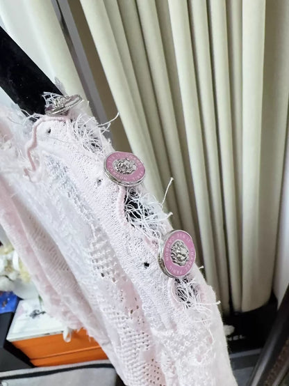 Chanel pink lace camellia dress