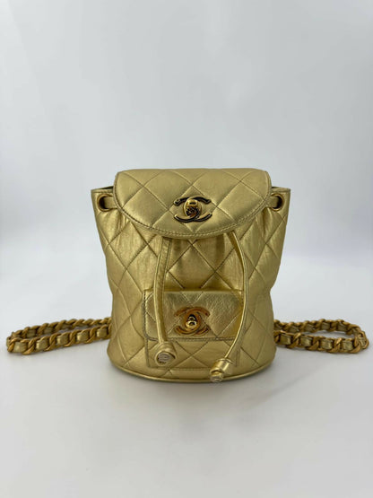 Chanel Vintage 91-94 Lambskin Leather Gold Quilted CC Hardware Mini Duma Backpack